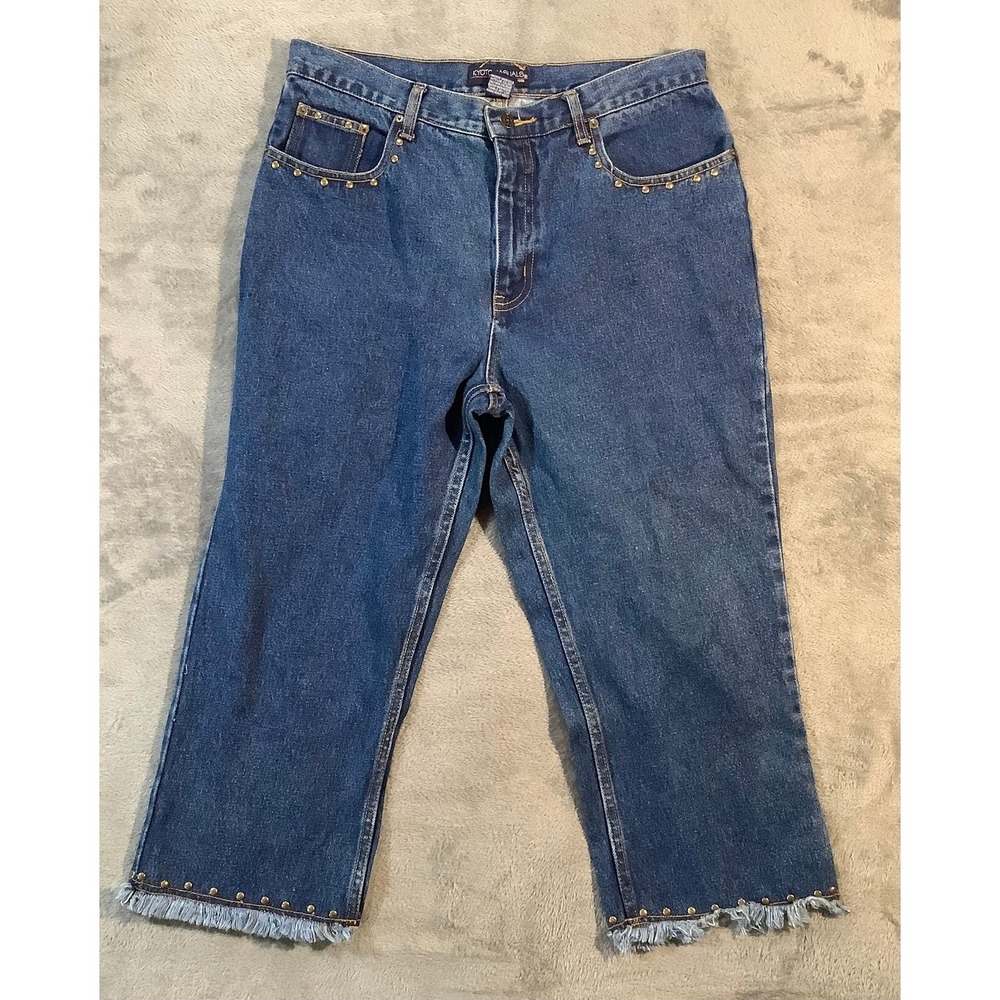 Kyoto Kasuals Vintage 90s Studded Cropped Jeans Women's 11/12 Blue Denim‎ 31x21